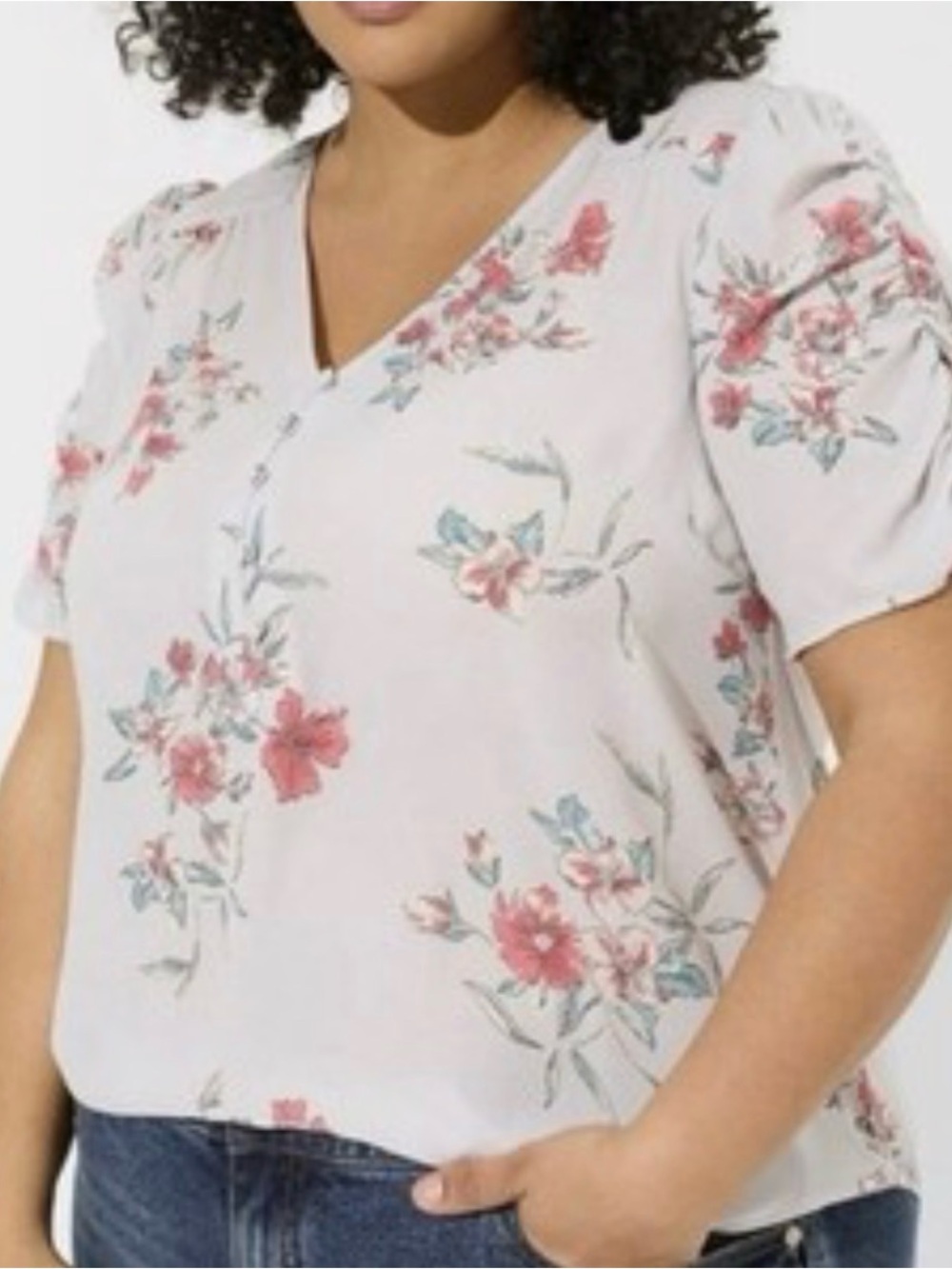 Torrid Harper Georgette Floral V-Neck Ruched Sleeve Top - Floral